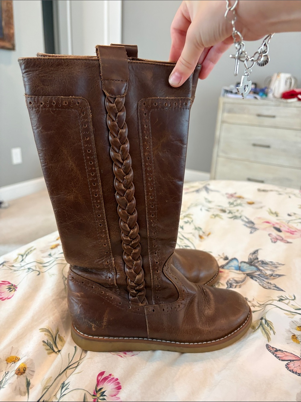 Elephantito Brown Braided Leather Girls' Boots